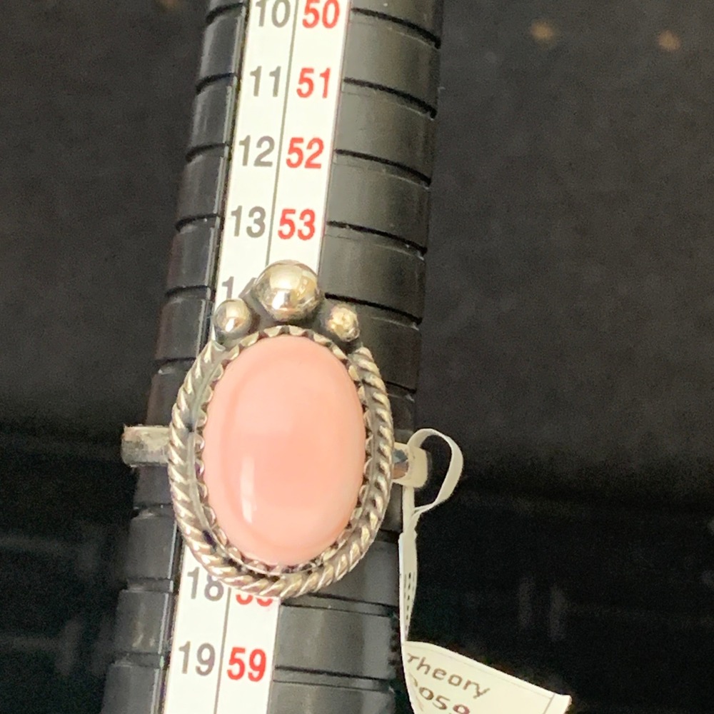 925 Sterling Silver Pink Conch Shell Oval Rope Border Ring Sz 7.75 Southwestern